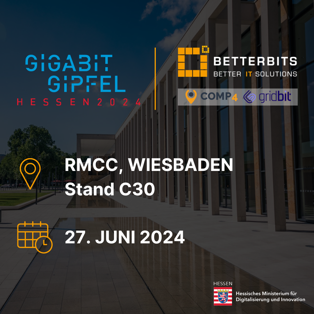 Eine Grafik, welche die Teilnahme von Betterbits am Gigabitgipfel in Wiesbaden verkündet.
