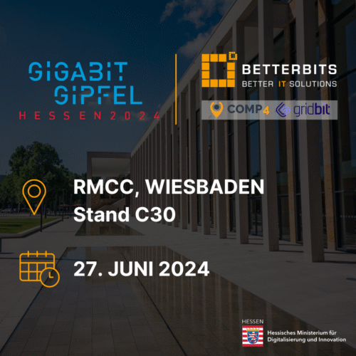 Eine Grafik, welche die Teilnahme von Betterbits am Gigabitgipfel in Wiesbaden verkündet.