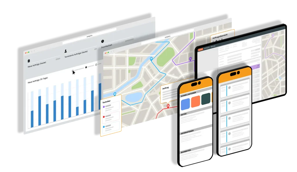 COMP4 Benutzeroberfläche mit App, Karte und Dashboard