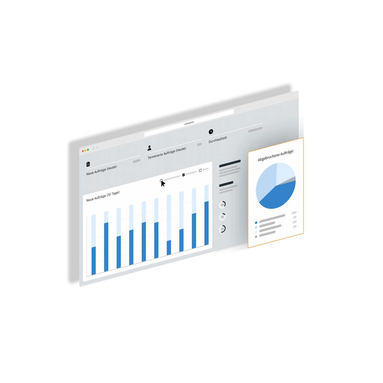 Dies ist eine minimalistische UI-Darstellung der Reporting & Monitoring-Funktion von COMP4