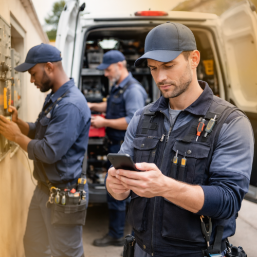 Drei Service-Techniker unterwegs im Außendienst